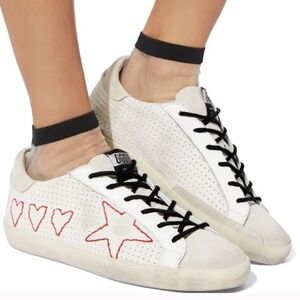 Golden Goose Superstar Sneakers - Red stitched hearts & star - Size 39